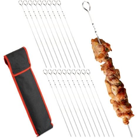 Relaxdays Barbecue Skewers Stainless Steel Set Of With Bag Kebab