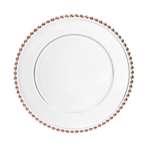 Clear Glass Charger Plate With Rose Gold Beads Event Decor Charger