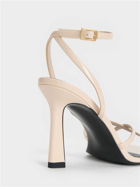 Cream Patent Crossover Strap Heeled Sandals Charles And Keith Mx