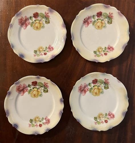 4 P K Silesia China Dessert Plates Pink Yellow Roses 6 EBay