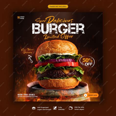 Premium Psd Delicious Burger And Food Menu Social Media Banner Template