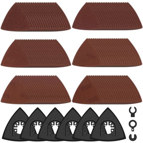 129Pcs Oscillating Tool Sanding Pad Kit 60 320Grit Triangle Hook Loop