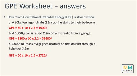 Gcse Energy Gravitational Potential Energy Worksheet Teaching Resources