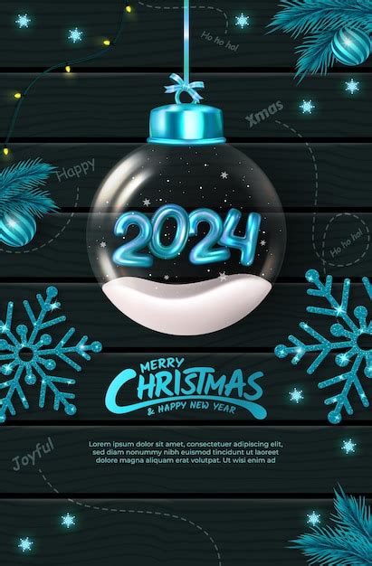 Feliz natal e feliz ano novo 2024 fundo do pôster Vetor Premium