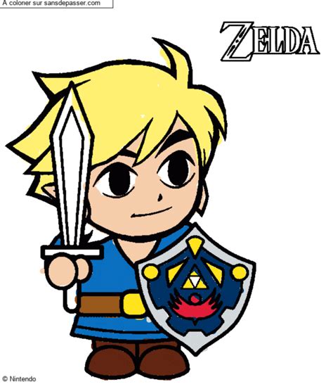 Dessin Colorié Coloriage Link Avec Son épée Et Son Bouclier Zelda