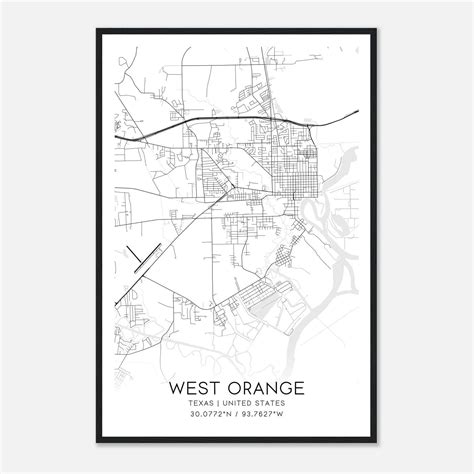 West Orange Texas Map Poster, Modern Home Decor Wall Art Print - Custom