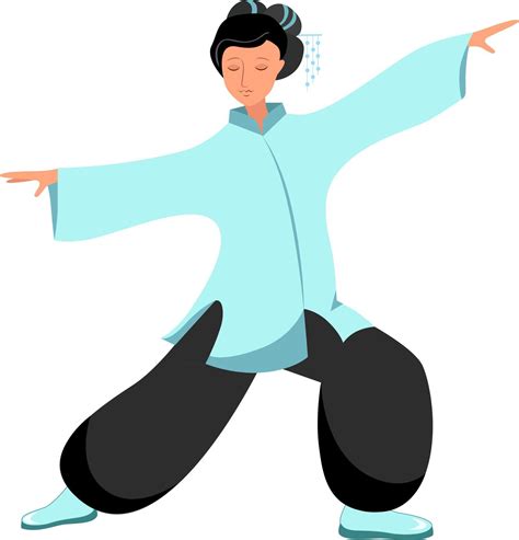 Girl Performs Qigong And Kung Fu Exercises Vector Art At Vecteezy