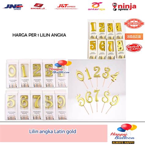 Jual Lilin Ulang Tahun Angka Warna Gold Model Latin Mengkilap Satuan