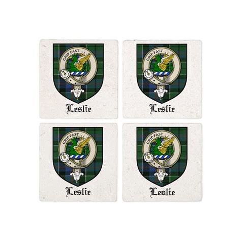 Leslie Clan Crest Tartan Tile Coaster By Coatofarmscrest