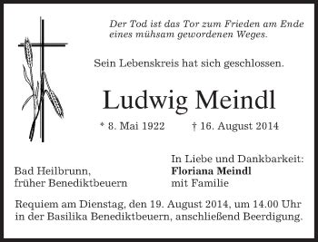 Traueranzeigen Von Ludwig Meindl Trauer Merkur De