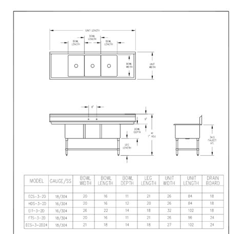 3 Compartment Sink Specifications - Maintenance Supply Company