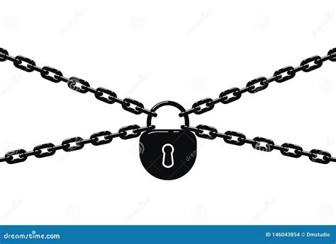 Vector Illustration Of Black Metal Chain And Padlock Stock Vector