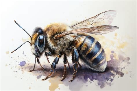 Honey Bee Watercolor Painting Hand Drawn Style Stock Image Image Of