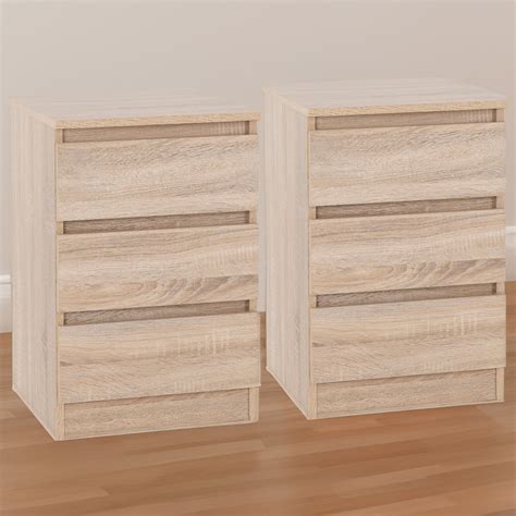 Seconique Malvern 3 Drawer Sonoma Oak Effect Bedside Table Set Of 2 Wilko