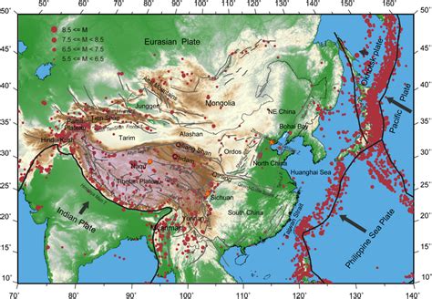 Tectonic map of East Asia. Thick black and gray lines are major plate... | Download Scientific ...