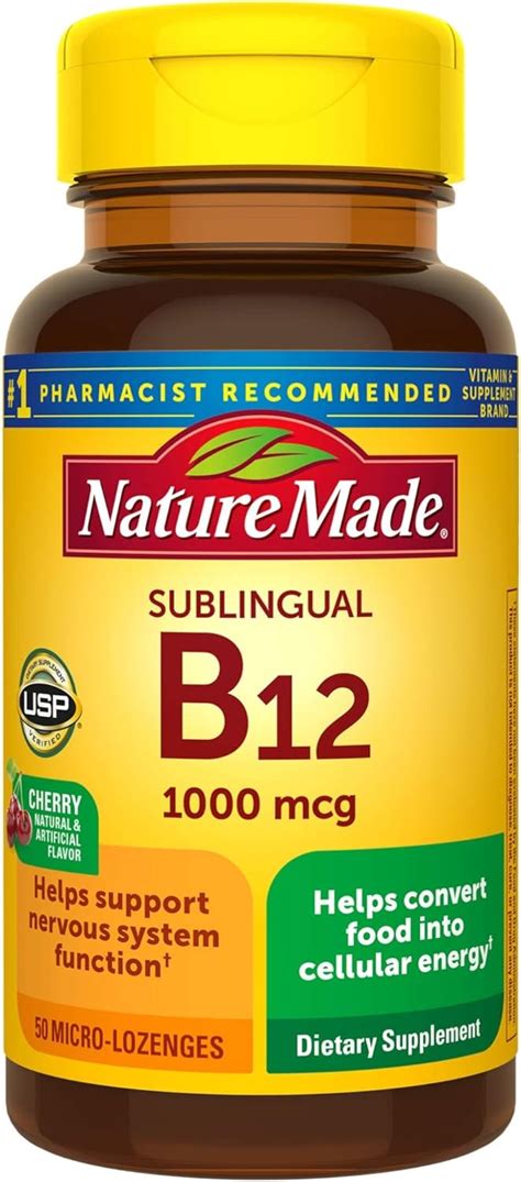 Nature Made Sublingual Vitamin B12 1000 Mcg Micro Lozenges 50 Count For Metabolic