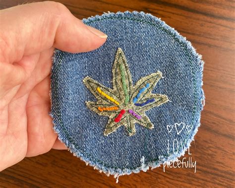 Patches With Cannibas Weed Leaf Hand Stitched Up Cycled Ooak