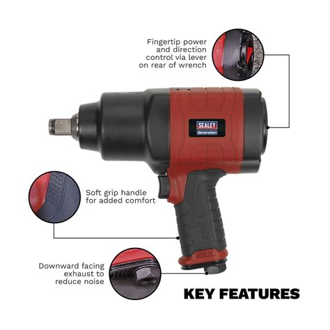 Composite Air Impact Wrench Twin Hammer Gsa Sealey