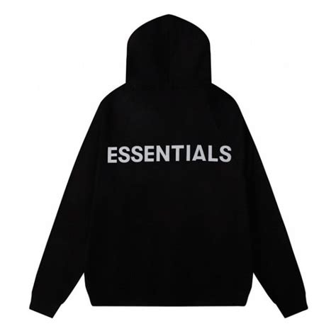 Fear Of God Essentials Classic Fleece Reflective Black Hoodie Essential Clothing