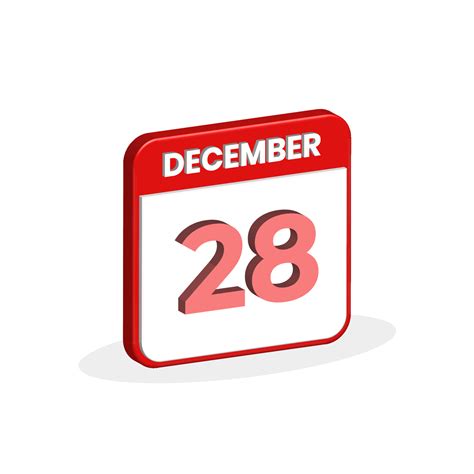 28th December calendar 3D icon. 3D December 28 calendar Date, Month ...