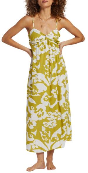 Billabong Daybreak Floral Midi Sundress In Moss Joy