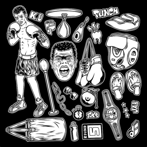 Paquete De Boxeo Ilustraci N En Blanco Y Negro Vector Premium