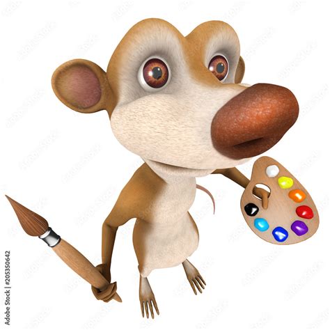 3d Funny cartoon rat char marsupial character painting with a ...