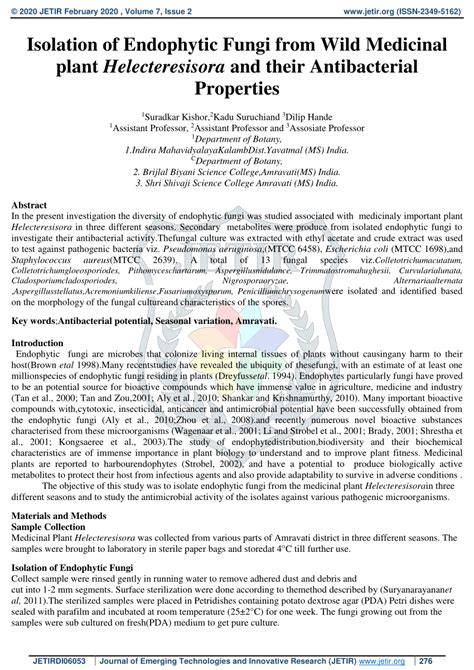 (PDF) Isolation of Endophytic Fungi from Wild Medicinal plant ...