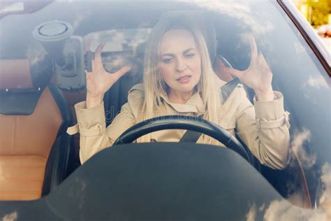 Angry Woman Driving A Car Aggressive Driving Stock Photo Image Of