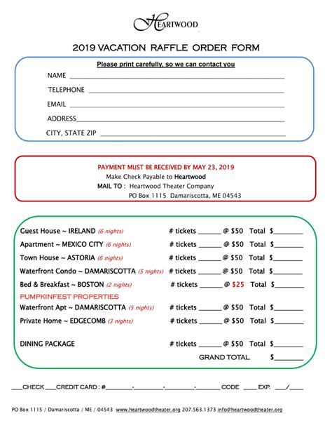 Fillable Online Vacation Raffle Order Form Fax Email Print