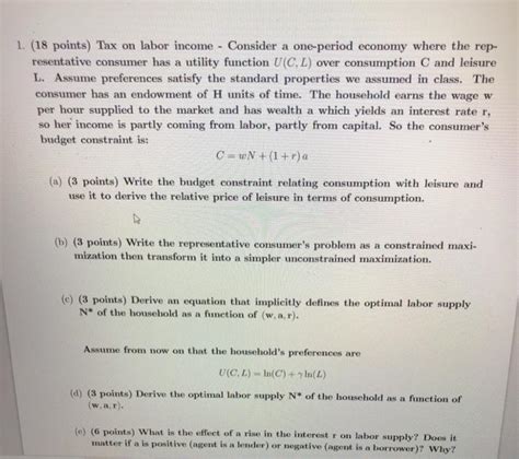 Solved Tax On Labor Income Consider A One Period Economy Chegg