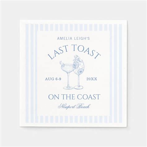 Last Toast On The Coast Bachelorette Weekend Napkins Zazzle Paper