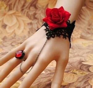 Black Lace Red Rose Gothic Bracelet Ring Jewelry Artofit