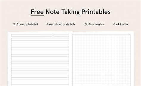 Free Note Taking Printables Lined Dotted Grid Cornell Benzene Ring