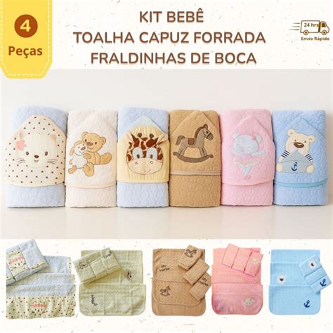 Fraldas De Banho Bebe - Toalha de Banho para Bebê com Capuz Forrada em Fralda Algodão Kit 3 ...