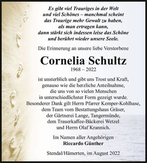 Traueranzeigen Von Cornelia Schultz Abschied Nehmen De