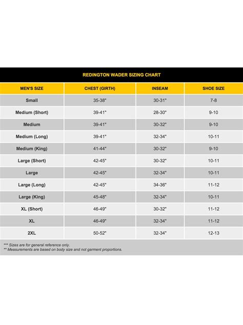 Redington Waders Size Chart: A Visual Reference of Charts | Chart Master