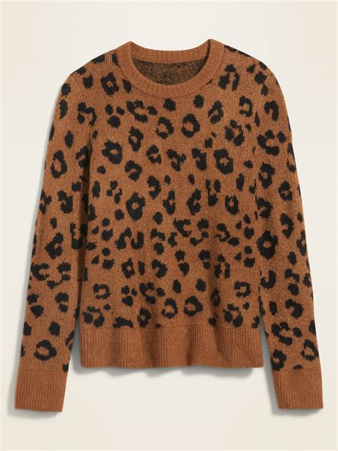 Cozy Leopard Print Crew Neck Sweater For Women Old Navy