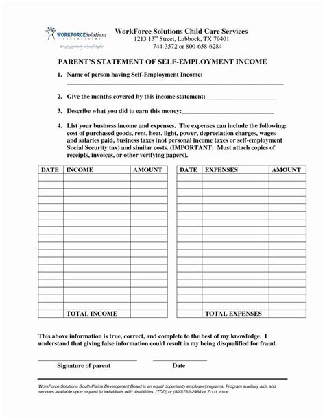 Self Employment Income Statement Template Fresh Self Employment Profit And Loss Statement Line