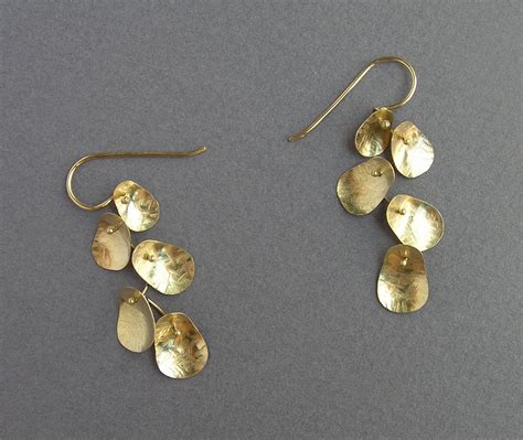 Solid Gold Dangle Earrings Leaves Earrings K Gold