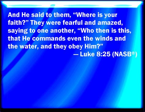 Luke 8:25 And he said to them, Where is your faith? And they being afraid wondered, saying one ...