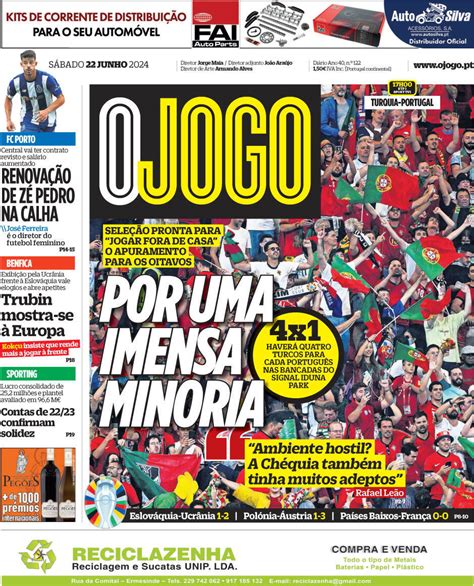 Capa Jornal O Jogo 22 Junho 2024 Capasjornais Pt