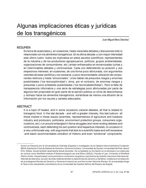 E Algunas Implicaciones Ticas Y Jur Dicas Opini N Jur Dica Vol