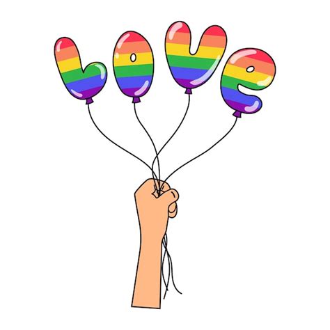 La Mano Sostiene Globos En Forma De Palabra Amor En Colores Del Arco