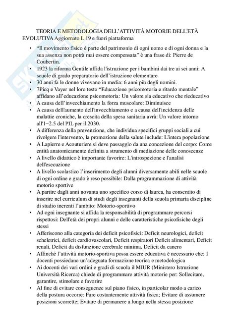 Teoria E Metodologia Delle Attivit Motorie Dell Et Evolutiva