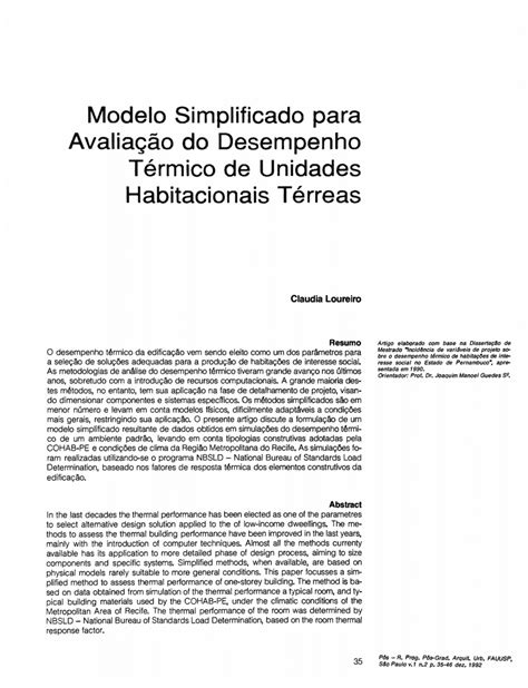 Pdf Modelo Simplificado Para Avalia O Do Desempenho T Rmico De