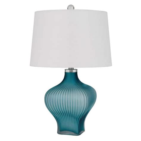 HomeRoots 26 In Aqua Glass Table Lamp With White Empire Shade