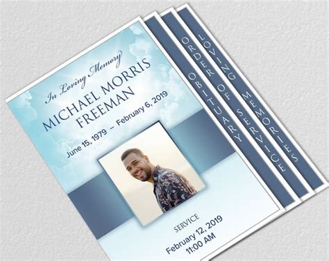 Blue Clouds Graduated Fold Funeral Program Template Apple Pages MS Word