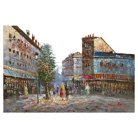 Impressionist Parisian Street Scene Original Oil On Canvas Signed At