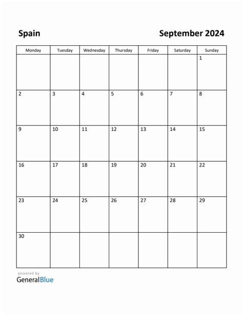 Free Printable September 2024 Calendar For Spain